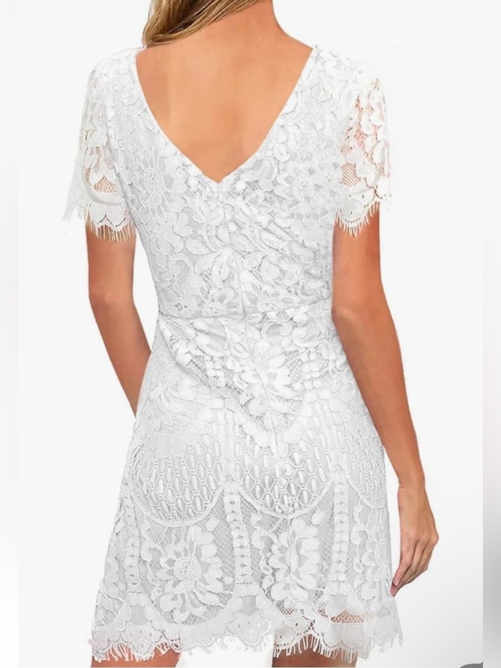 MSLG Elegant White Lace Midi Dress